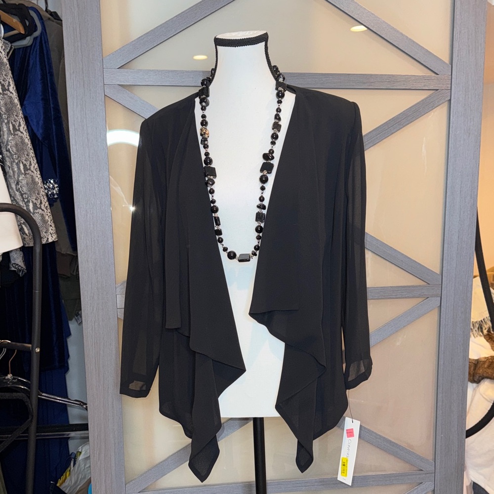 Calvin Klein Black Sheer Dressy Open Front Cardigan NWT